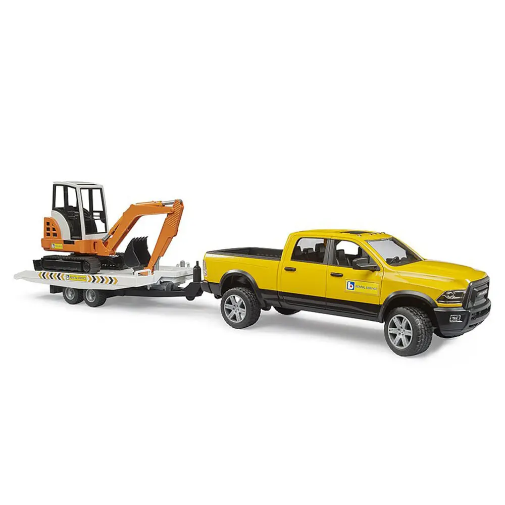 Bruder 1:16 Ram 2500 Power Wagon Rental Service With Trailer & Excavator Toy 1