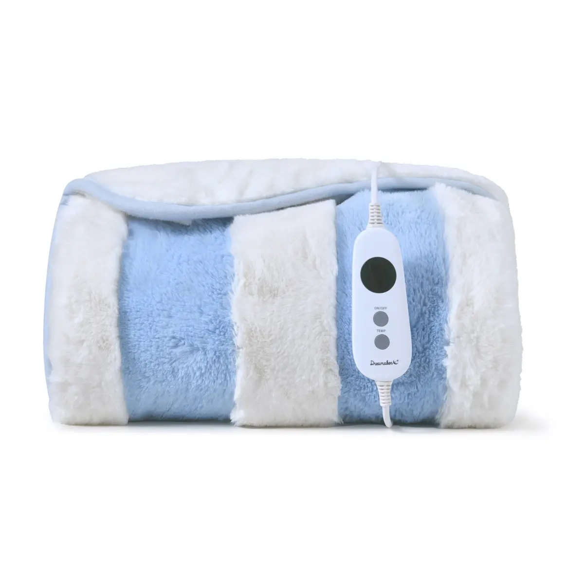 Dreamaker Denver Carved Stripe Faux Fur Heated Throw [130X160cm] (Sky) 1