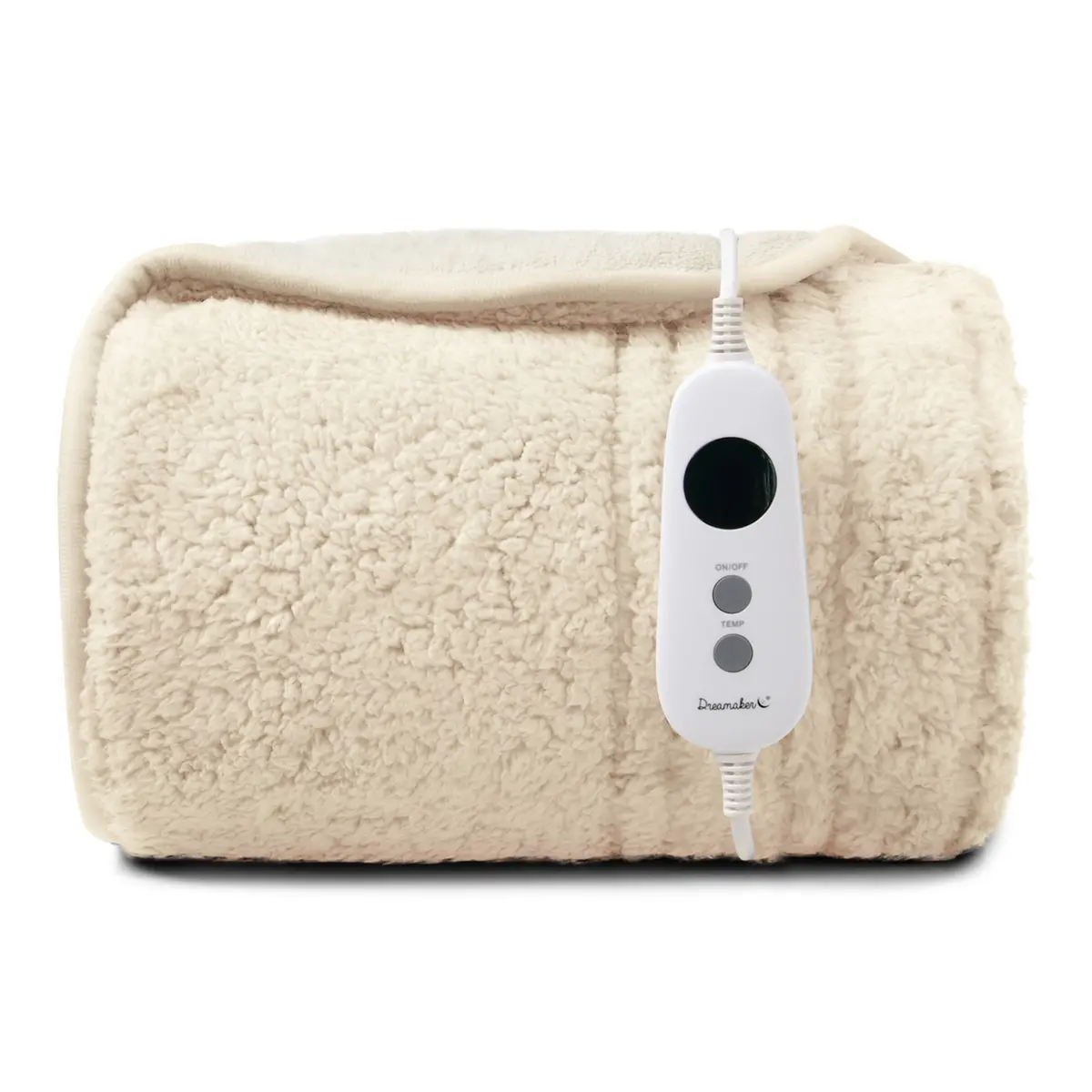 Dreamaker Reversible Sherpa & Coral Fleece Electric Heated Throw Blanket [130X160cm] (Cream) 1