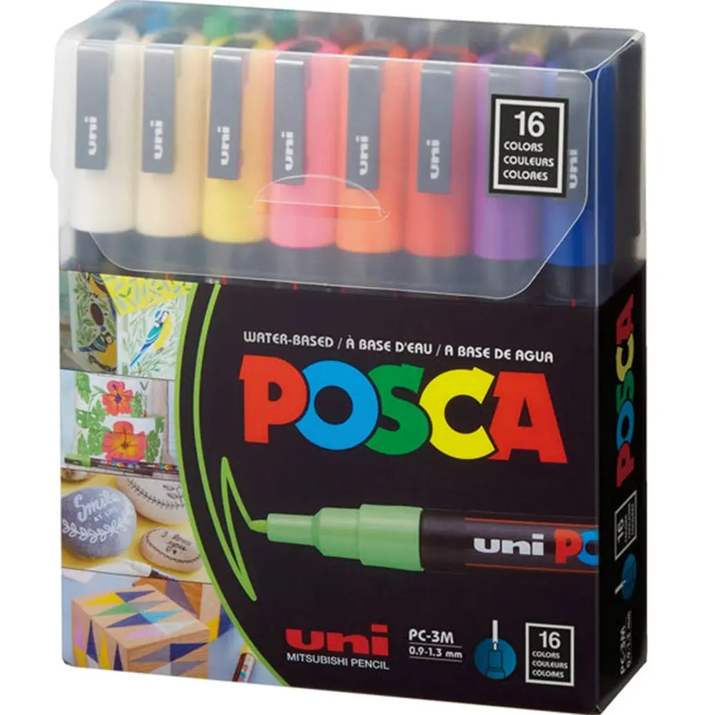 Uni Posca Pc-3M Paint Markers 1.3Mm Assorted Colours 16 Pack 1