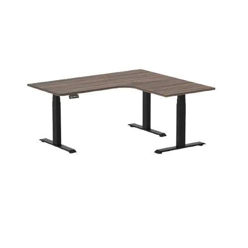 Desky L-Shape Melamine Sit Stand Desk 160Cm - Left Return Jarrah Legno Top And Matte Black Leg 1