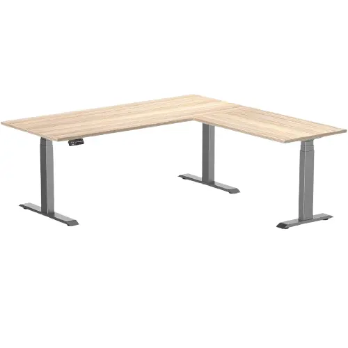Desky Eco L-Shape Melamine Sit Stand Desk 180 X 175 Cm Classic Oak Top And Space Grey Leg 1