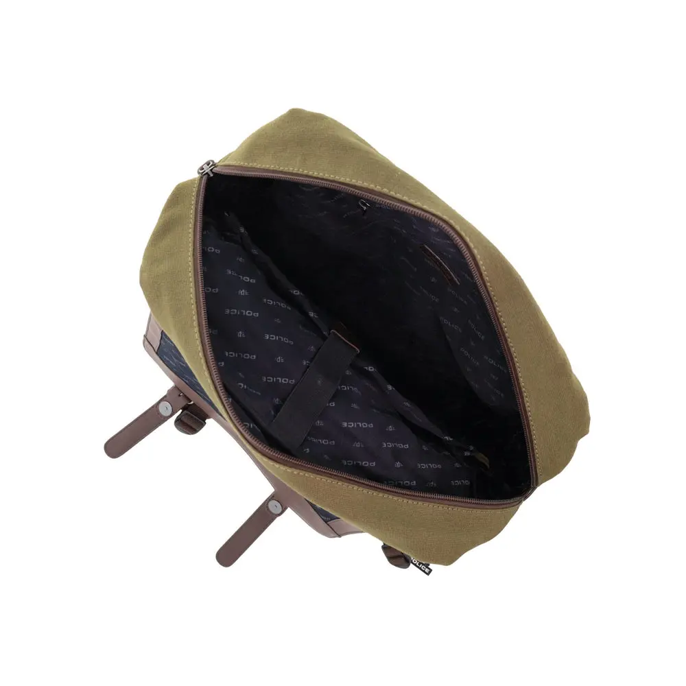 Police Canvas Leather Laptop Messenger Travel Backpack Bag 35X45cm Dark Olive 2
