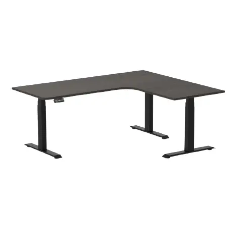Desky L-Shape Melamine Sit Stand Desk 180Cm - Left Return Black Top And Matte Black Leg 1
