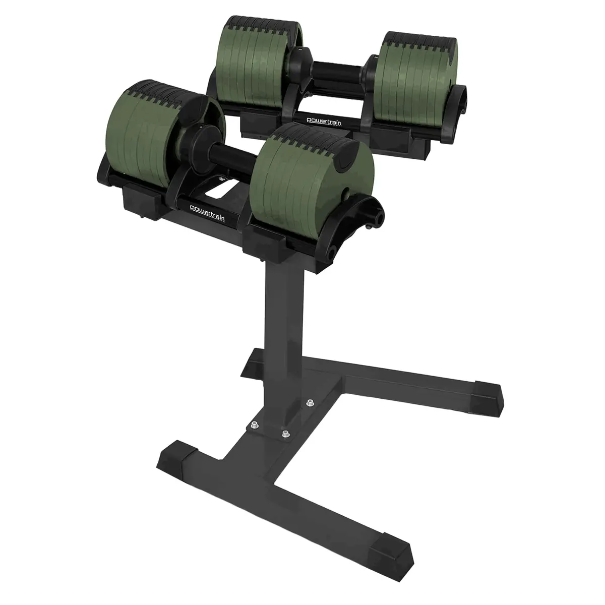 Powertrain Eon Dial Up 90Kg Adjustable Dumbbells Pair With Stand - Green 1
