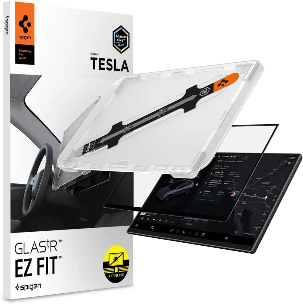 Spigen Tesla Model Y (2026) Ez Fit Anti-Glare Glass Screen Protector 16" (Black) 1