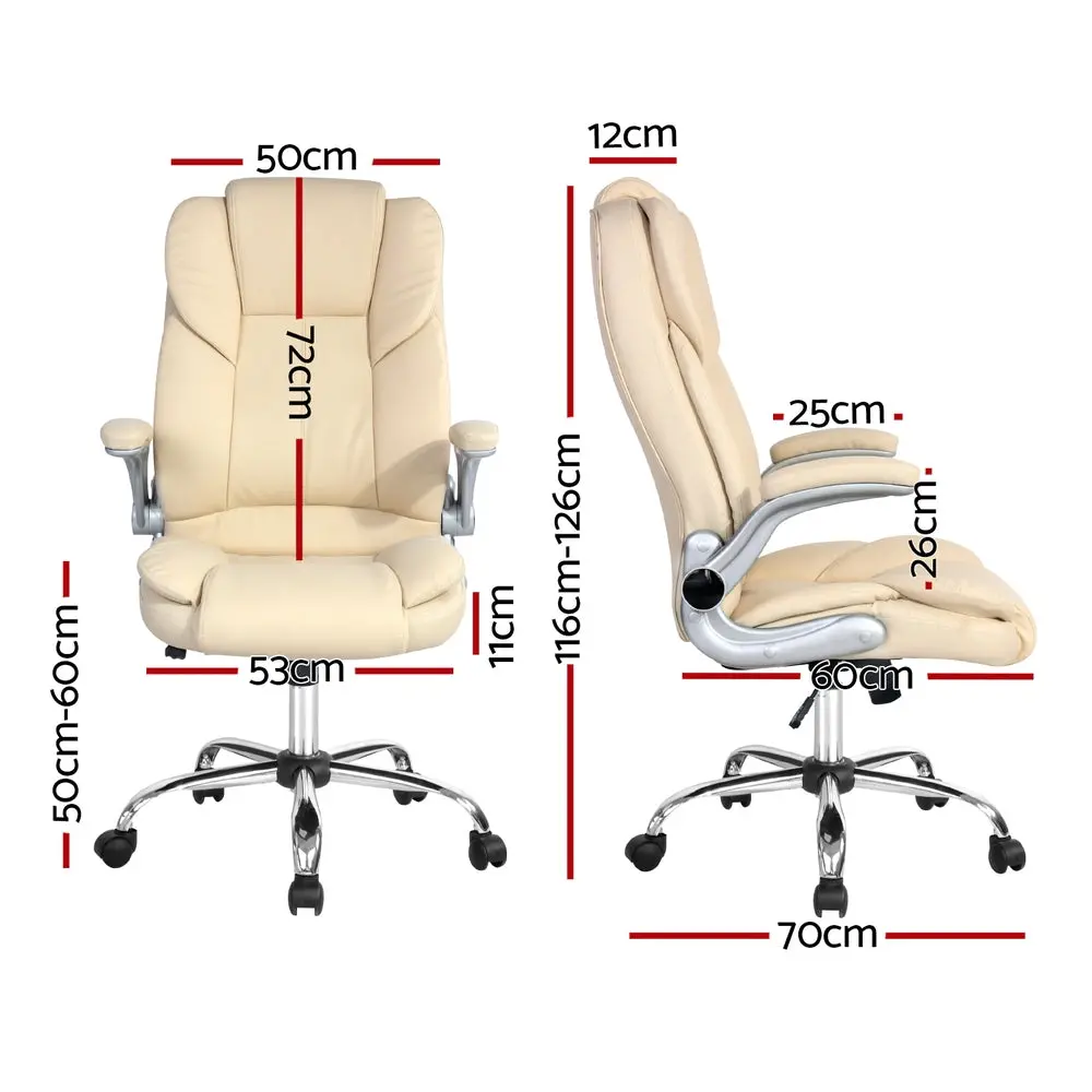 Artiss Executive Office Chair Leather Tilt (Beige) 2