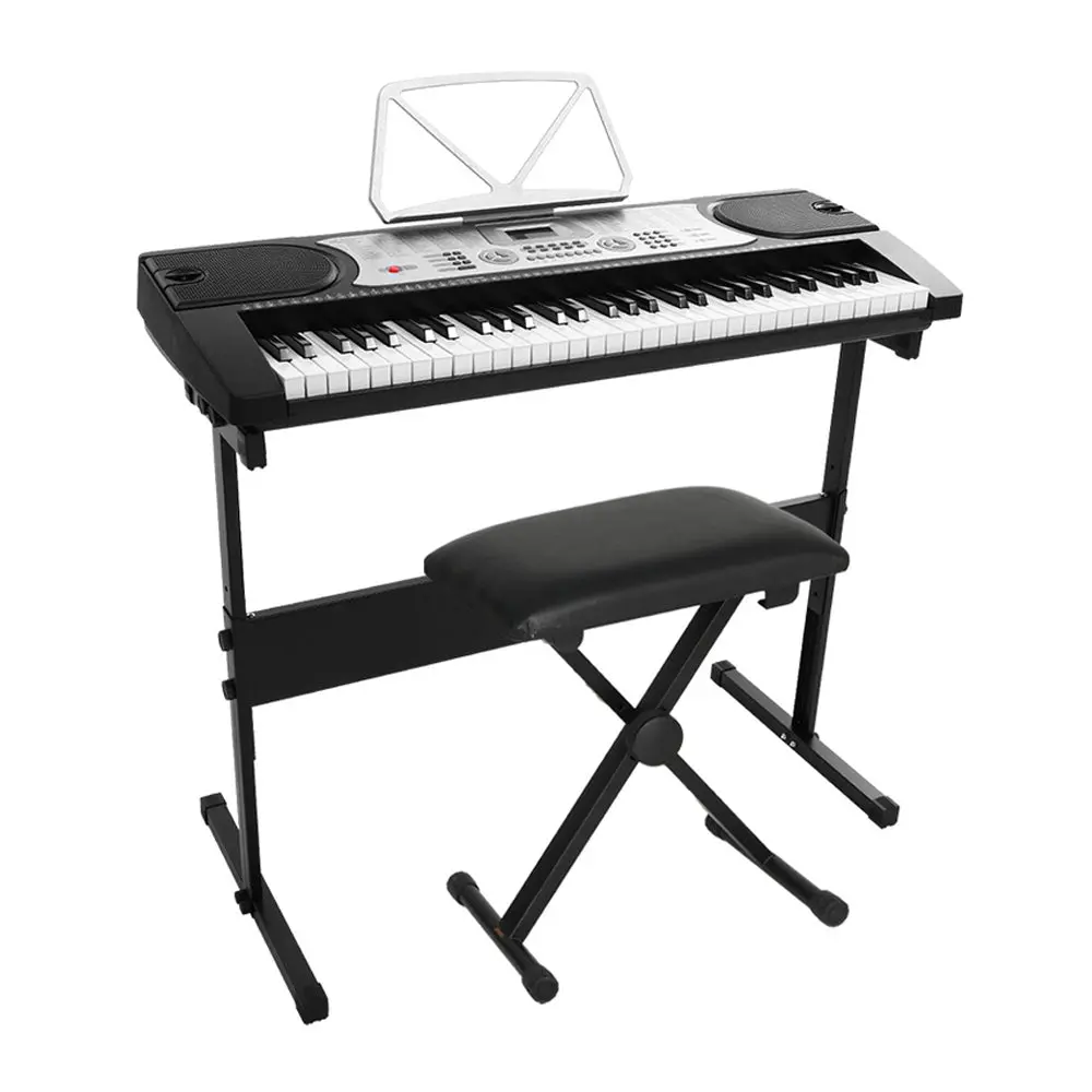Alpha 61 Keys Electronic Piano Keyboard Digital Electric With Stand Stool Silver 1