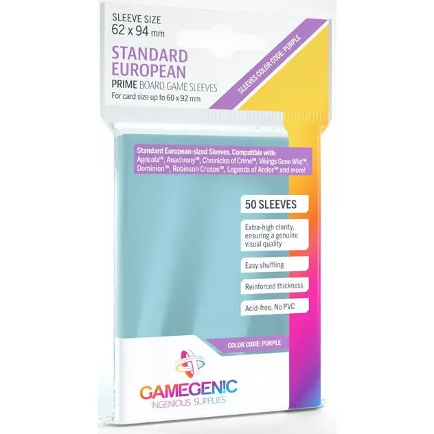 Gamegenic Prime Board Game Sleeves Standard European-Sized 62Mmx94mm 50 Sleeves (Purple) 1
