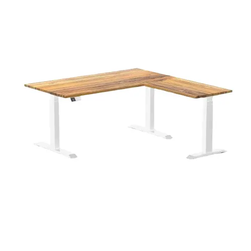 Desky Hardwood L-Shape Sit Stand Desk 150 X 155 Cm (Teak Top/White Leg) 1