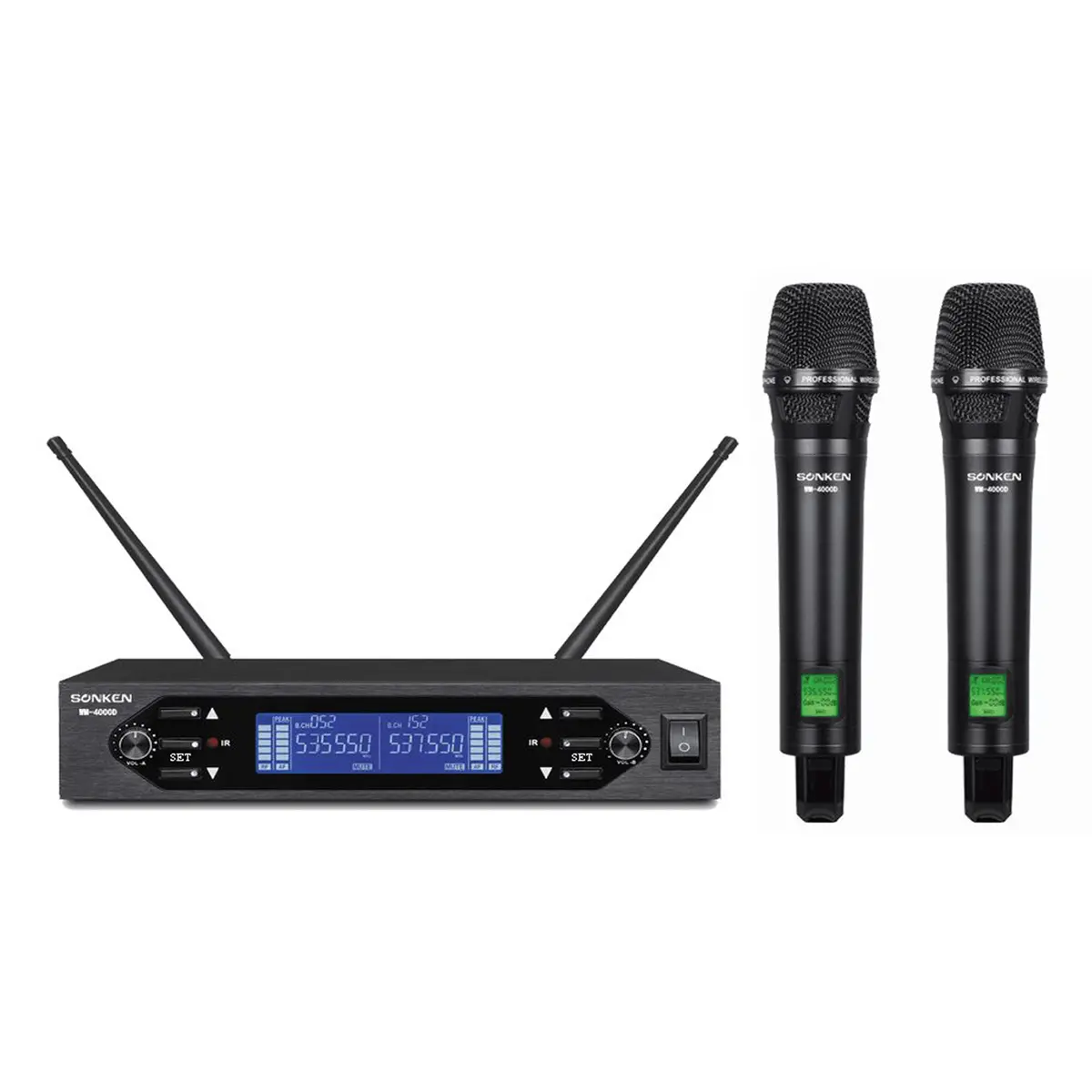 Sonken Wm-4000D Pro 200-Channel Uhf Wireless Microphones (2 Pack) And Receiver Unit 1