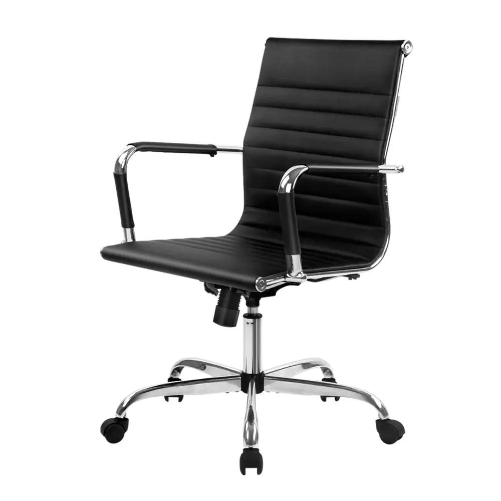 Artiss Office Chair Conference Chairs Pu Leather Mid Back (Black) 1