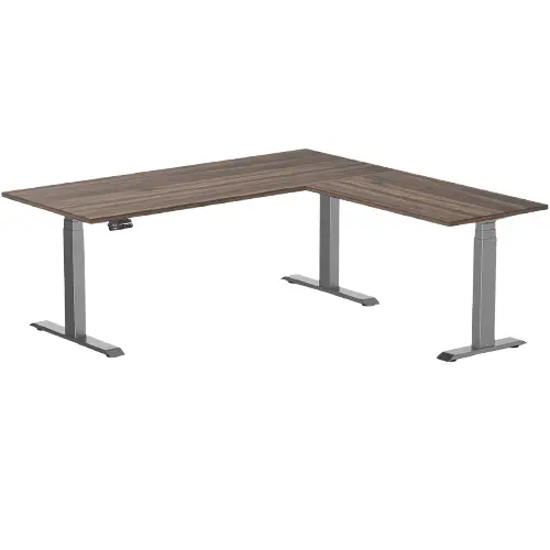 Desky Eco L-Shape Melamine Sit Stand Desk 180 X 175 Cm Jarrah Legno Top And Space Grey Leg 1