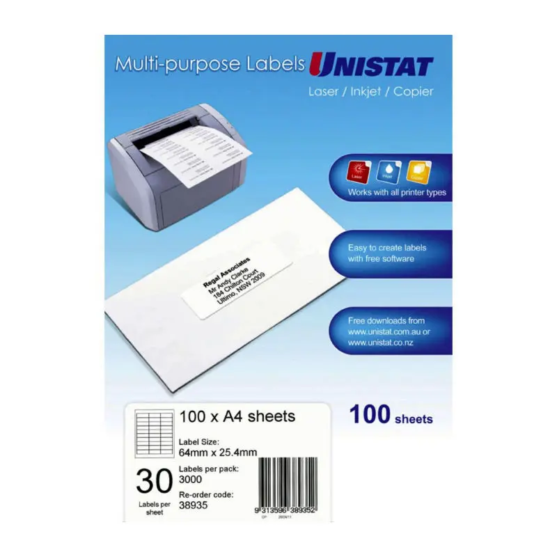 Unistat #Fsc Lip Label 30Up 64X25.4Mm [100-Pieces] 1