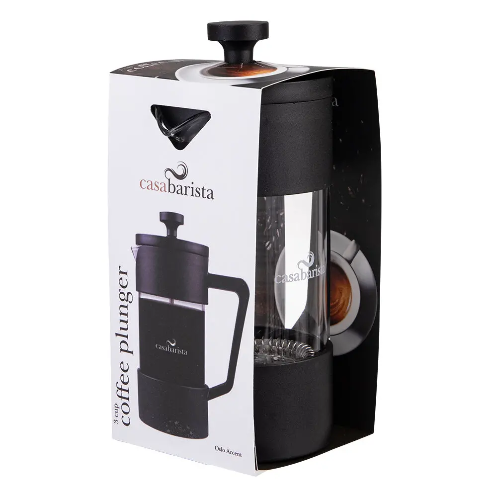 Casabarista Oslo Accent Stainless Steel Coffee Plunger 3 Cup 350Ml Black 2