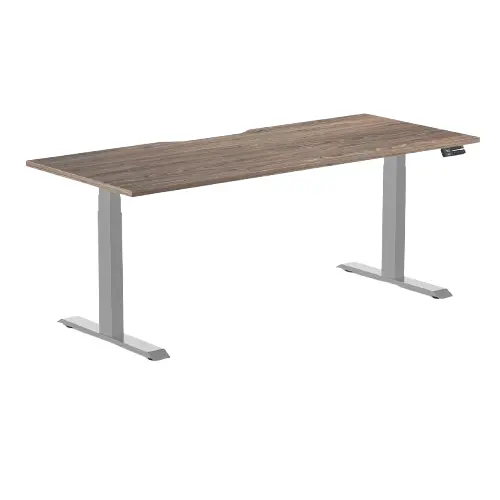 Desky Dual Scalloped Melamine Sit Stand Desk 1800X750mm (Natural Walnut/Grey) 1
