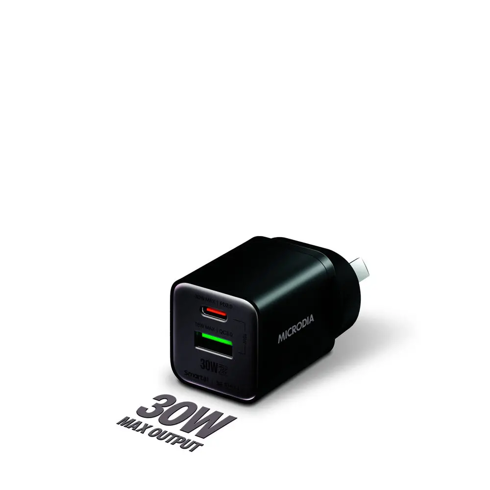 Microdia Smartcube Nano 30W Dual Port Gan Wall Charger (Black) 2