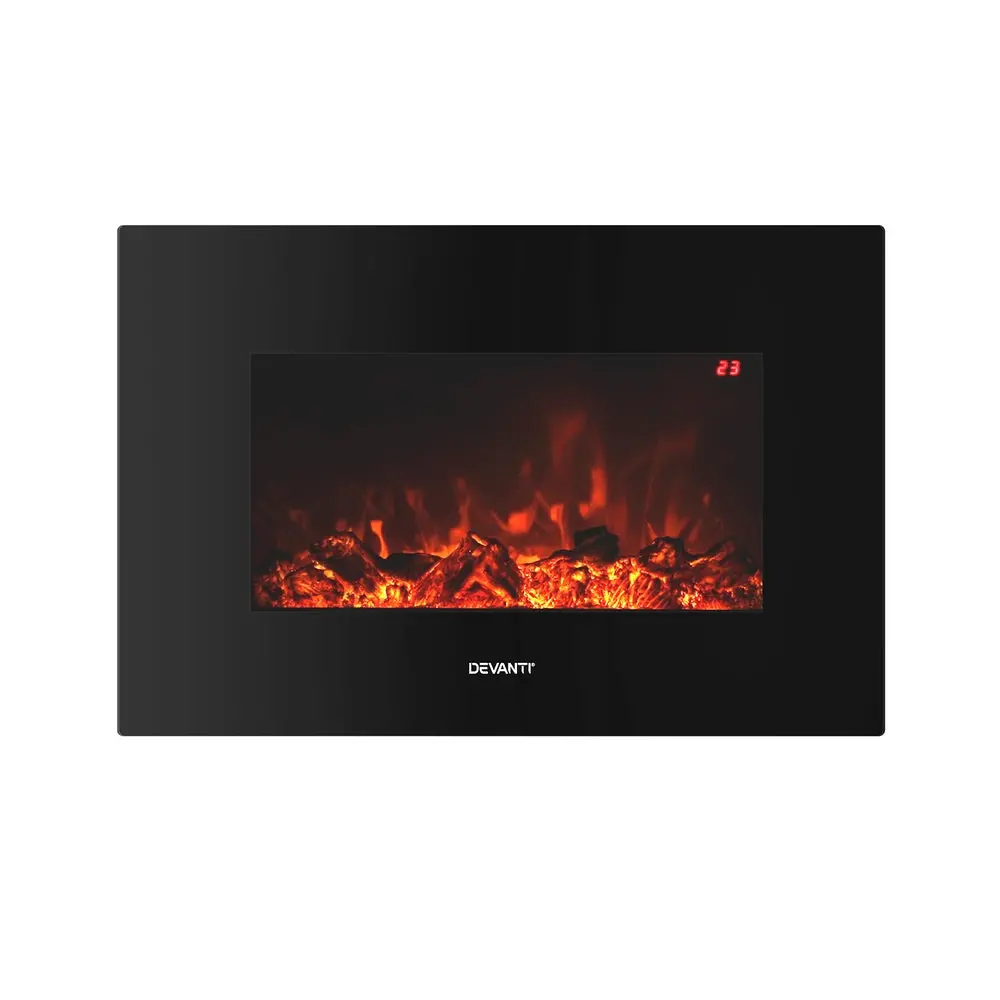 Devanti Electric Fireplace Fire Heater 2000W Black 1