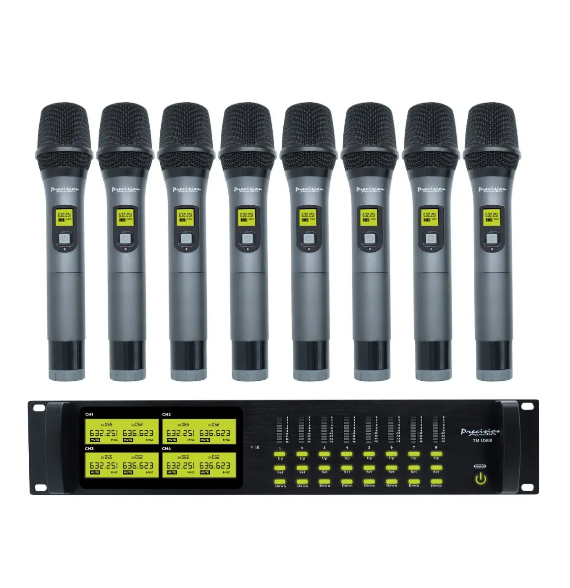 Precision Audio 8 Channel Uhf Wireless Microphone System Rack Mount Lcd Display 1