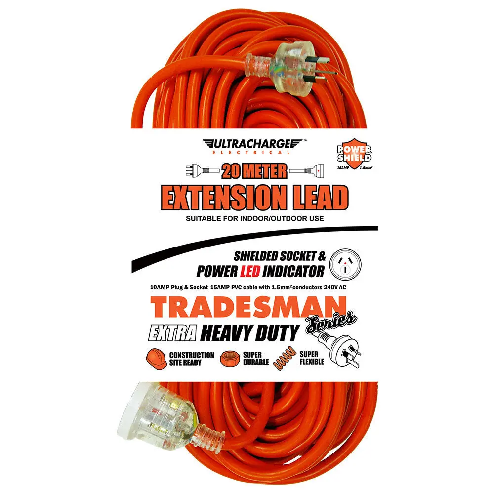 Ultracharge 20M Extra Heavy-Duty Extension Lead 10A (Red) 1