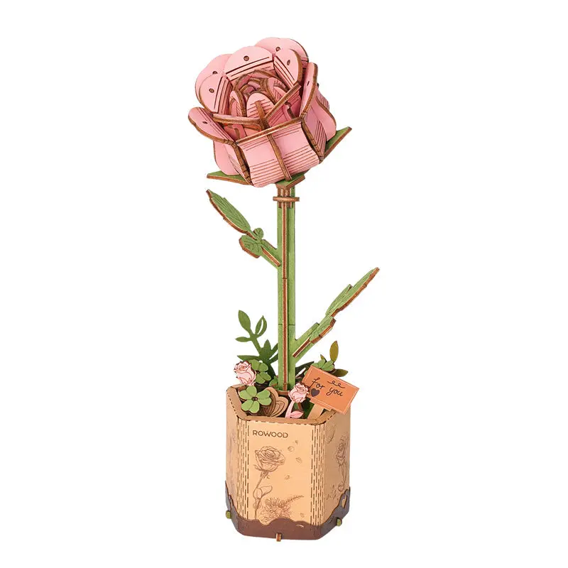 Robotime Wood Bloom Pink Rose 1