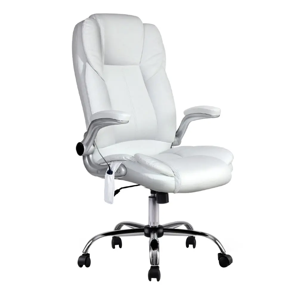 Artiss 8 Point Massage Office Chair Pu Leather (White) 1