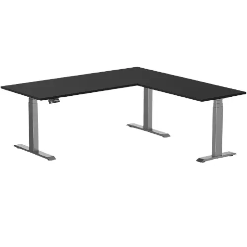Desky Eco L-Shape Melamine Sit Stand Desk 180 X 175 Cm Black Top And Space Grey Leg 1