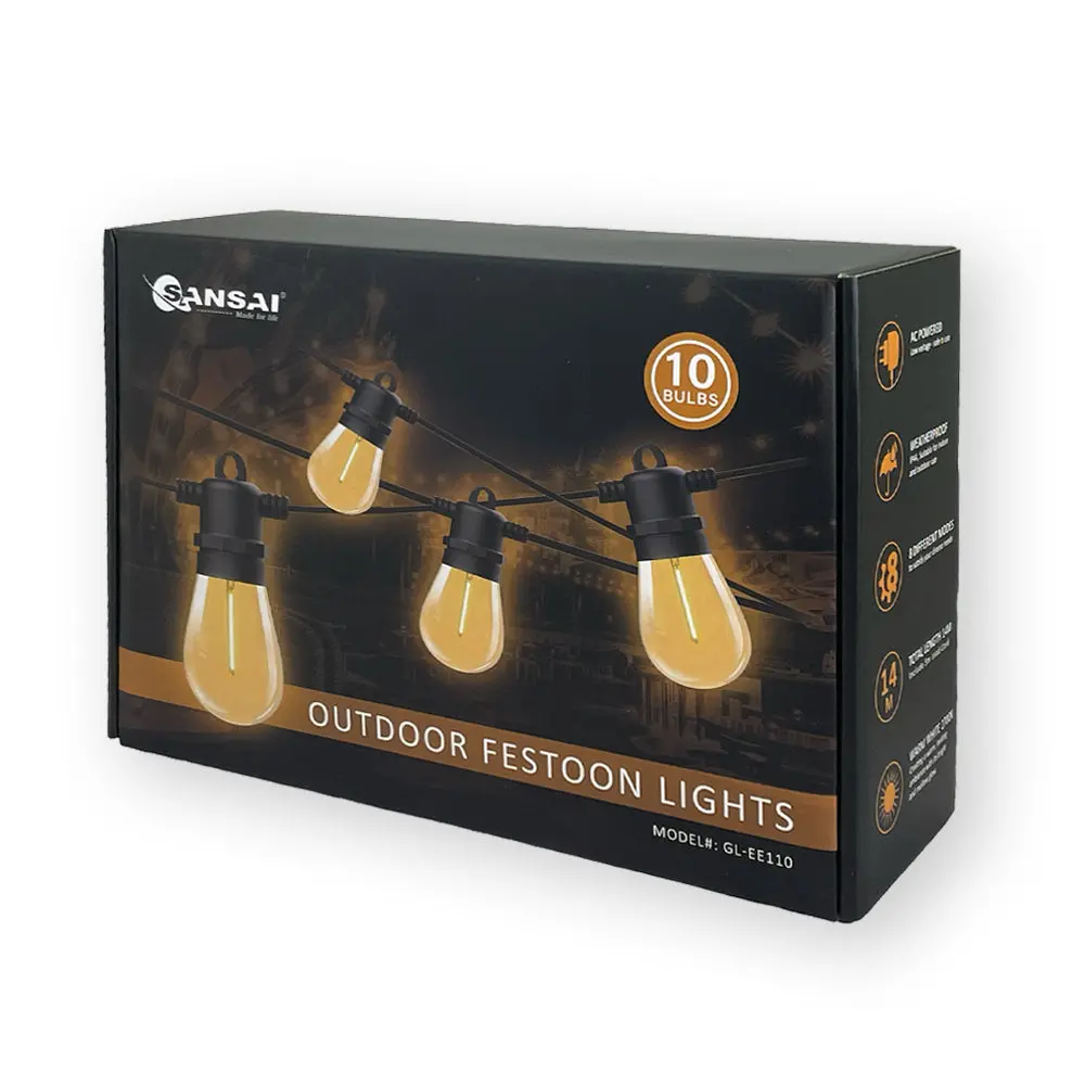 Sansai 10 Bulb Led Festoon Outdoor String Lights 14M (Warm White) 1