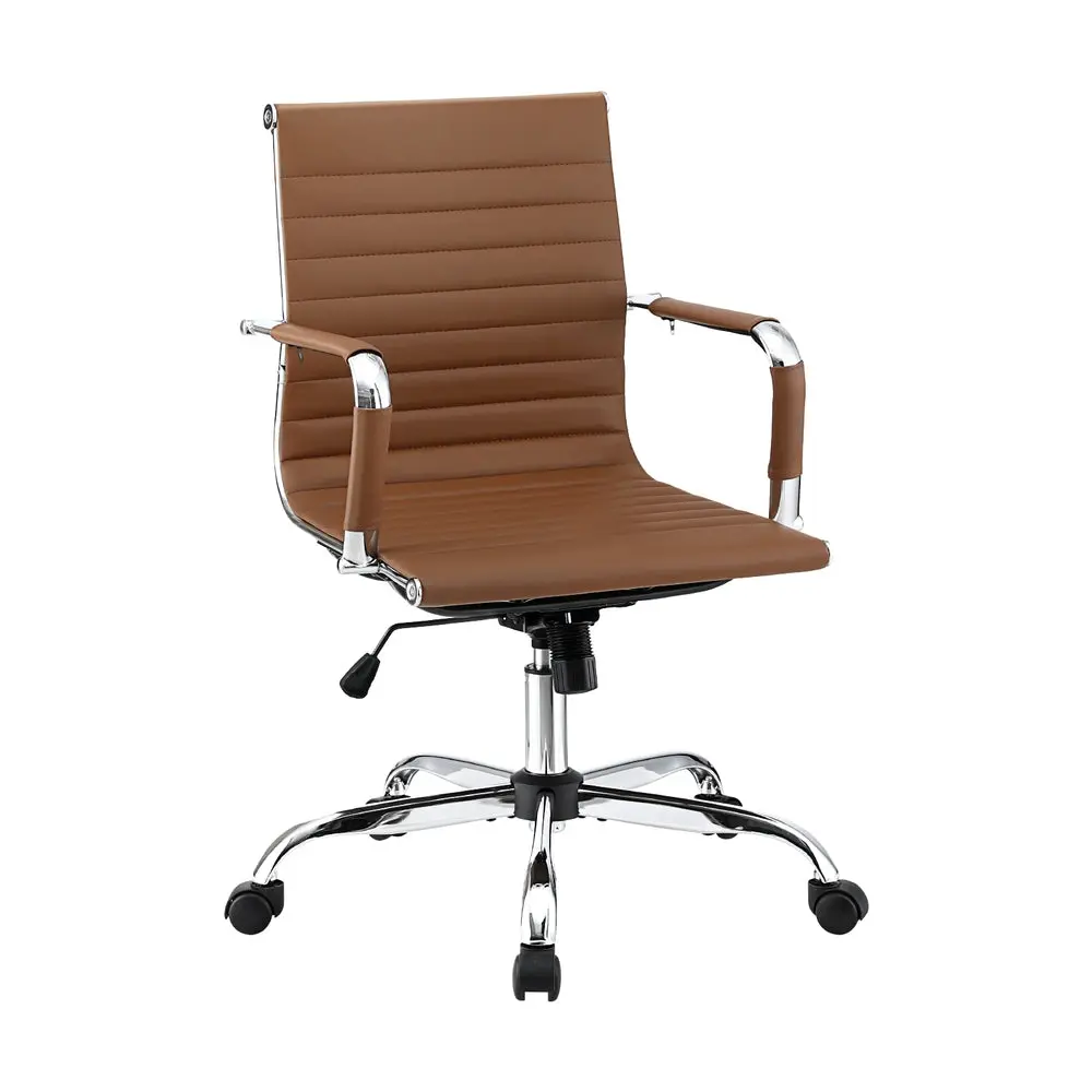 Artiss Office Chair Conference Chairs Pu Leather Mid Back (Brown) 1