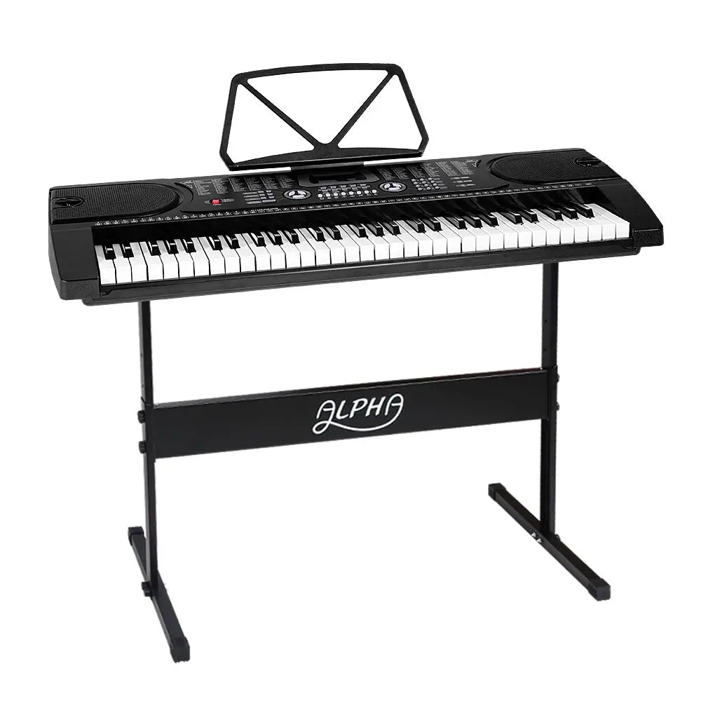 Alpha 61 Keys Electronic Piano Keyboard Digital Electric With Stand Beginner (Black) 1