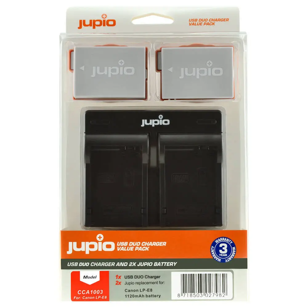 Jupio 2X Batteries 1120Mah & Usb Dual Charger Adapter Kit For Canon Lp-E8 1