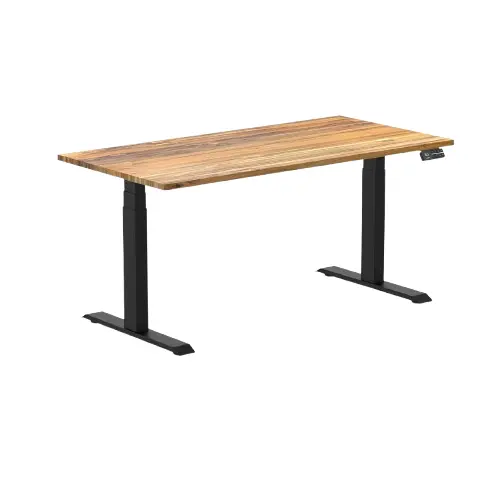 Desky Dual Hardwood Sit Stand Desk 150Cm (Teak Desktop/Matte Black Frame) 1