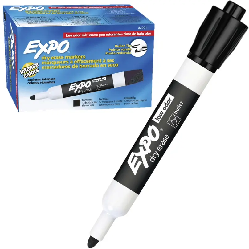 Expo Whiteboard Markers Bullet Tip Black Box 12 1