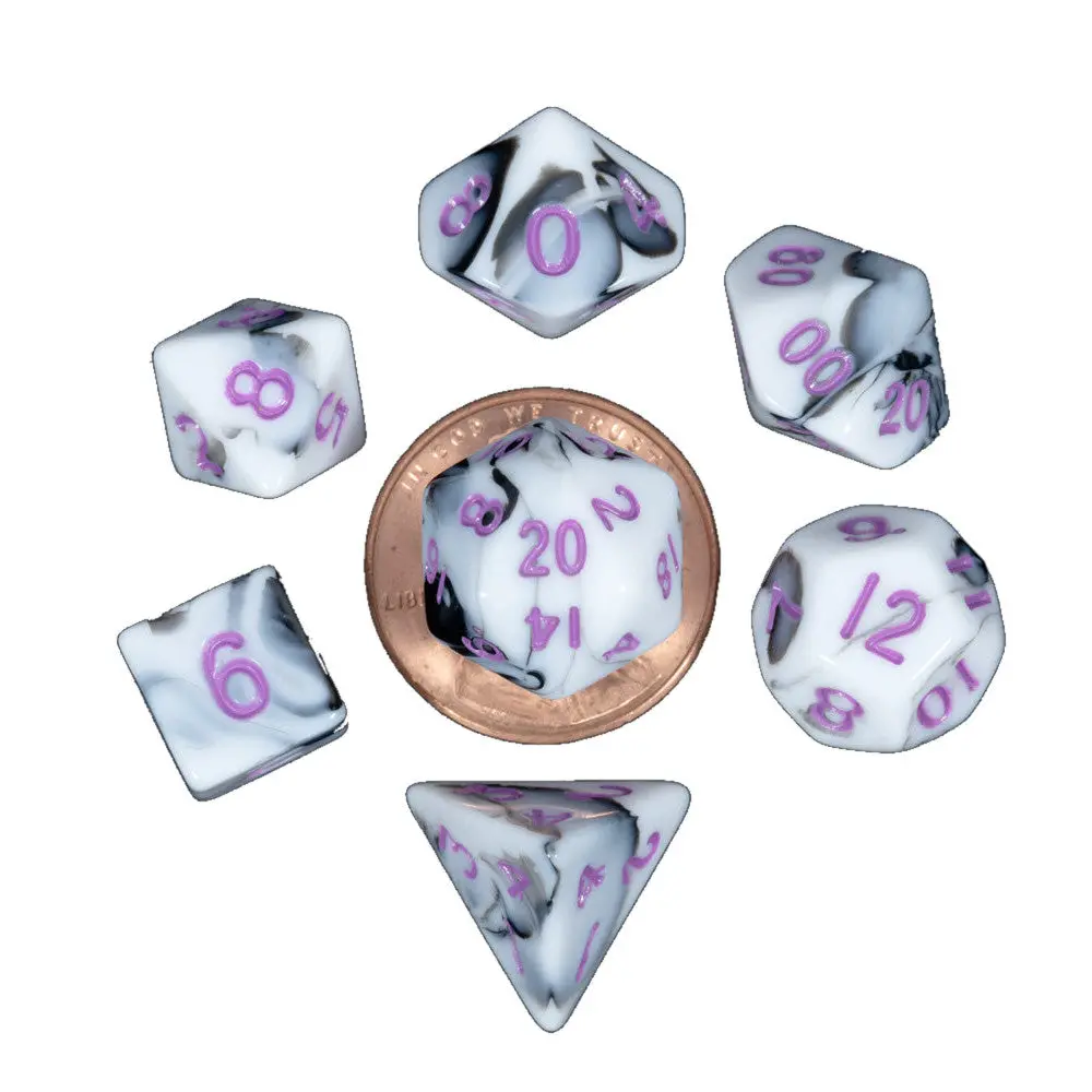 Fanroll By Metallic Dice Games Mdg Mini Polyhedral Dice Set Purple Numbers- Marble 1