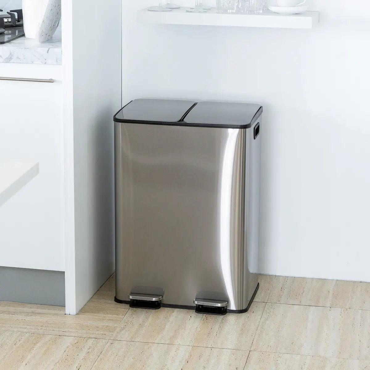 Healthy Choice Stainless Steel Dual Compartment (30L Each Section) Pedal Operation Rubbish Bin 2