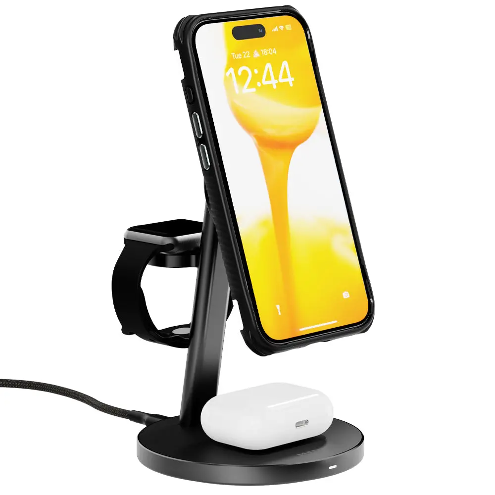 Efm Qi2 Trio Wireless Charge Stand With 5W Mfi Apple Watch Charger Pad (Black) 1