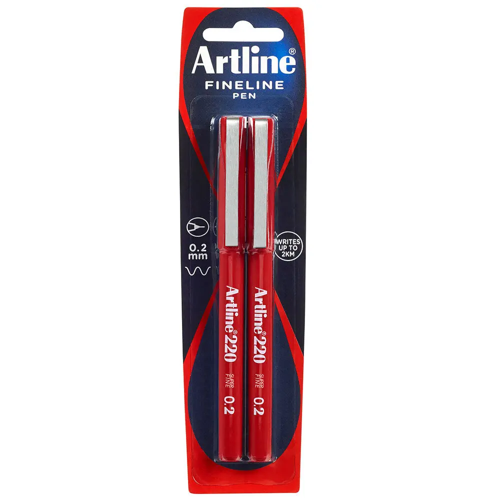 Artline 220 0.2Mm Fineline Pen (Red) [2-Pieces] 1