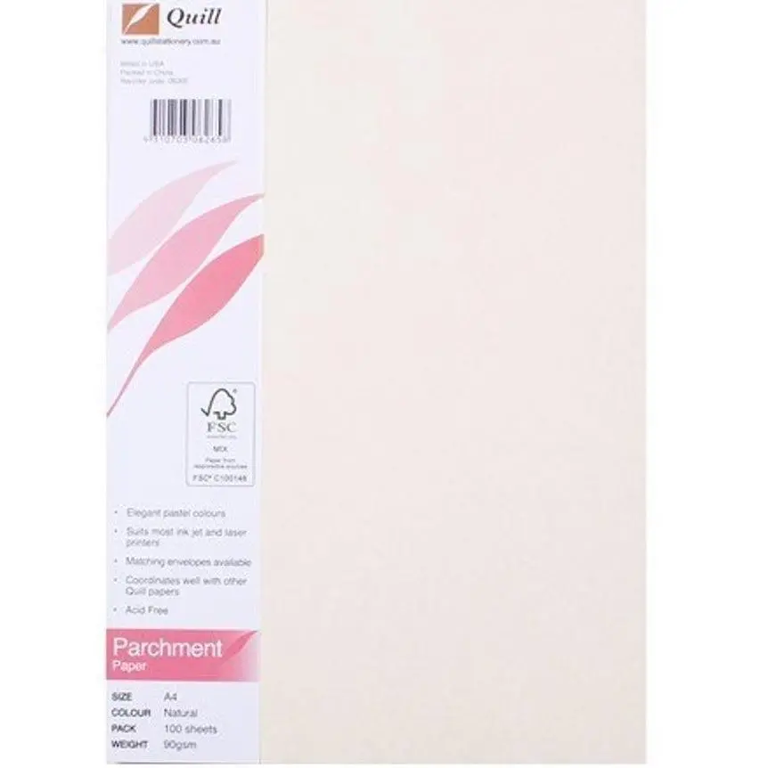 Quill Parchment Paper 90Gsm A4 Natural Pack 100 1