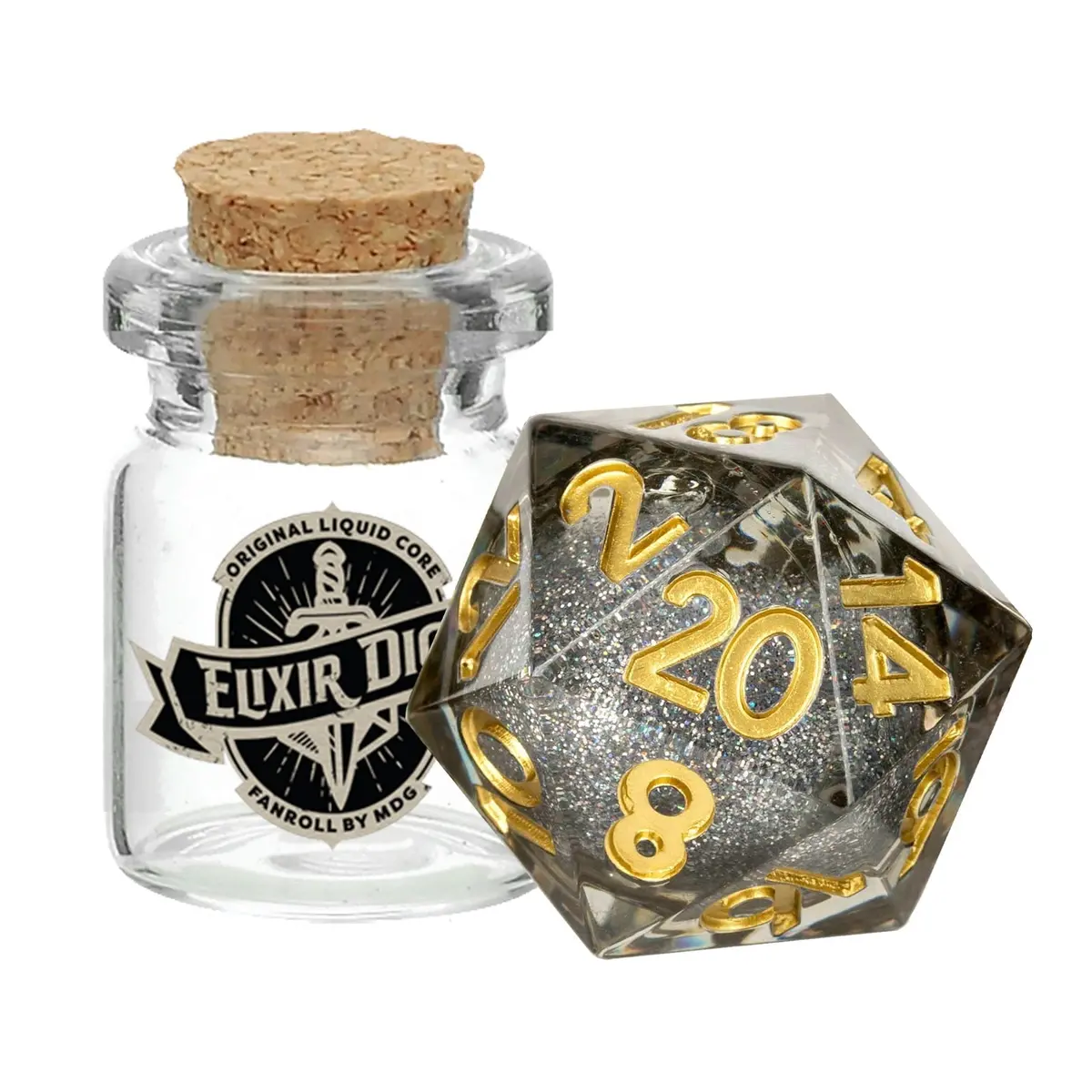 Fanroll By Metallic Dice Games Mdg Individual D20 Elixir Liquid Core Dice: Vanishing Oil 1