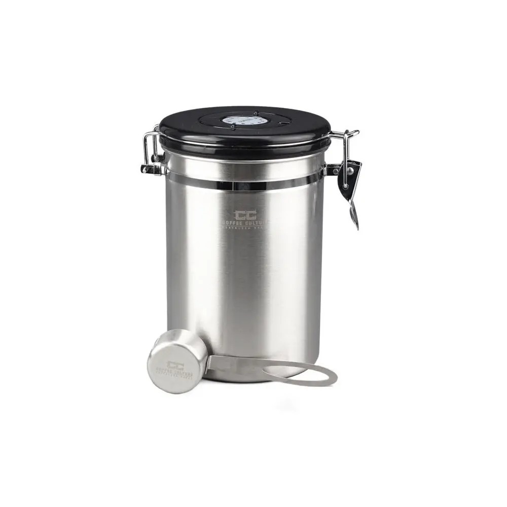 Coffee Culture Large Coffee Canister Storage Round Container (Silver) 1