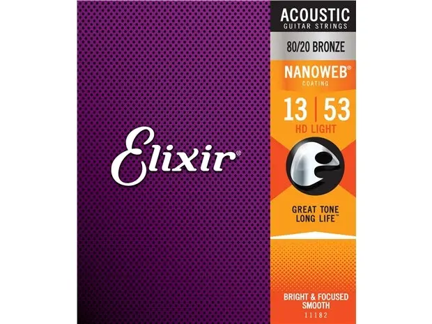 Elixir #11182 Acoustic Nanoweb Guitar String 80/20 Bronze 13-53 Hd Light 2