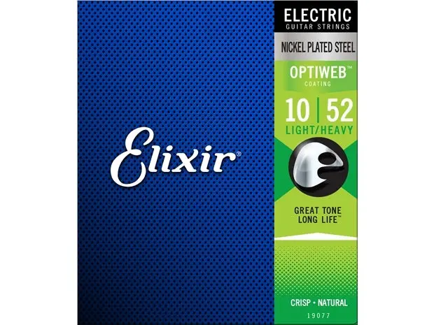 Elixir #19077 Electric Guitar Strings Optiweb Steel 10-52 Light Heavy 2