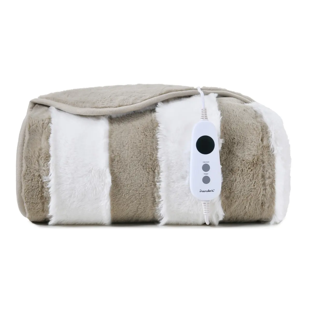 Dreamaker Denver Carved Stripe Faux Fur Heated Throw [130X160cm] (Natural) 1