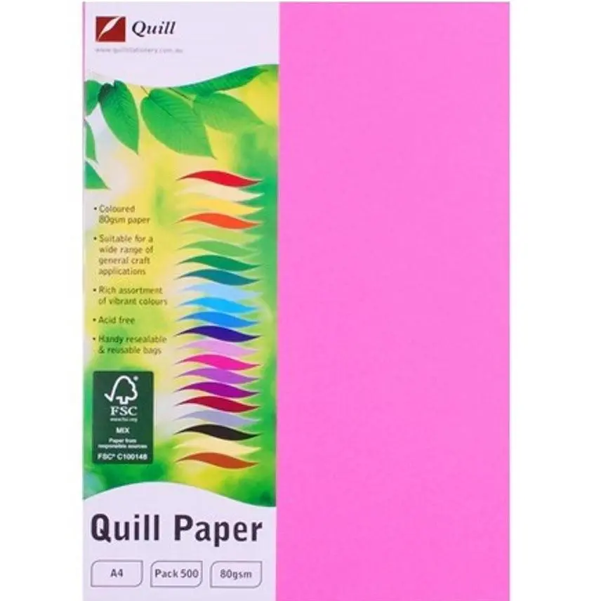 Quill Cover Paper 80Gsm A4 Fluoro Bright Pink Pack 500 1