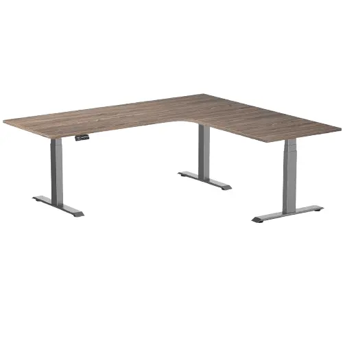 Desky L-Shape Melamine Sit Stand Desk 200Cm - Right Return Natural Walnut Top And Space Grey Leg 1
