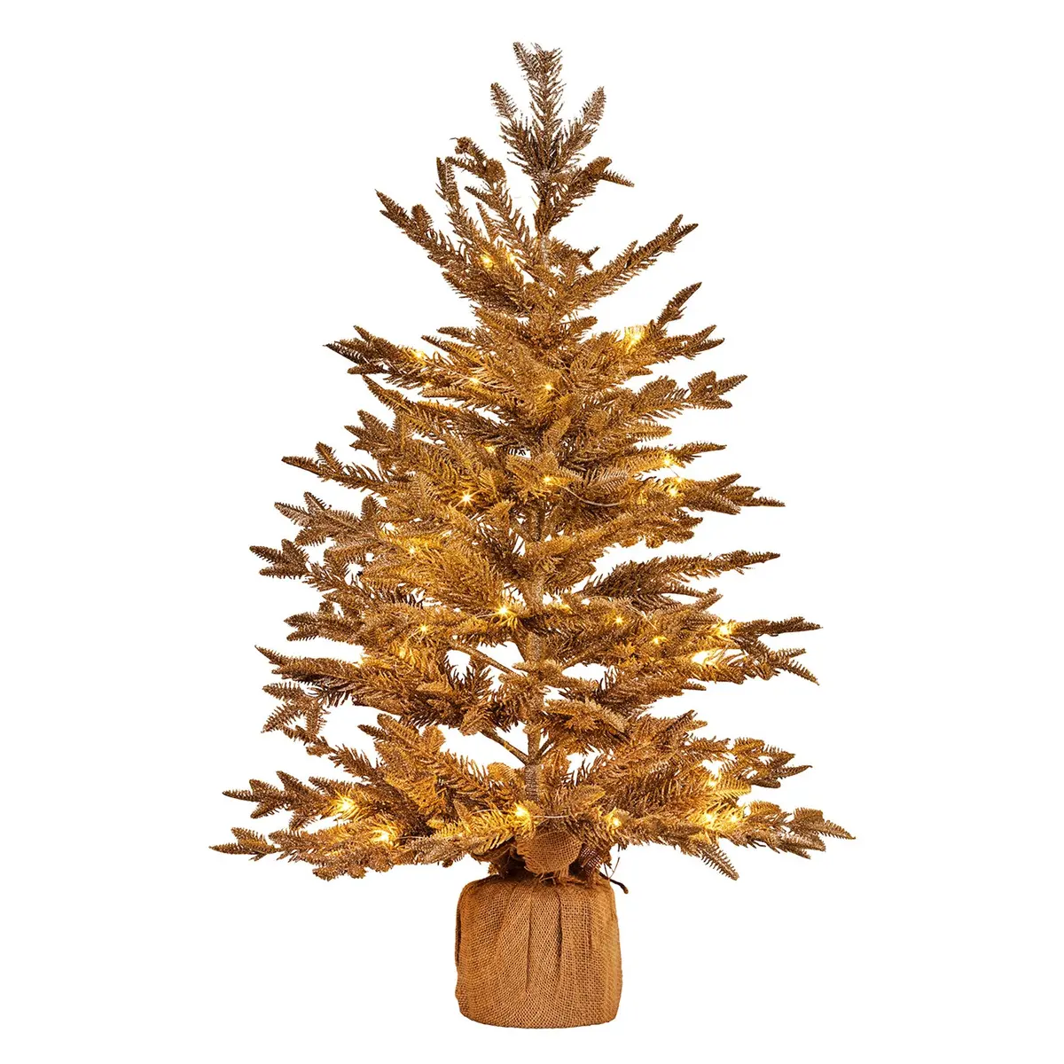 Christabelle 3Ft Christmas Tree With Lights - Gold Fir In Hessian Base 1