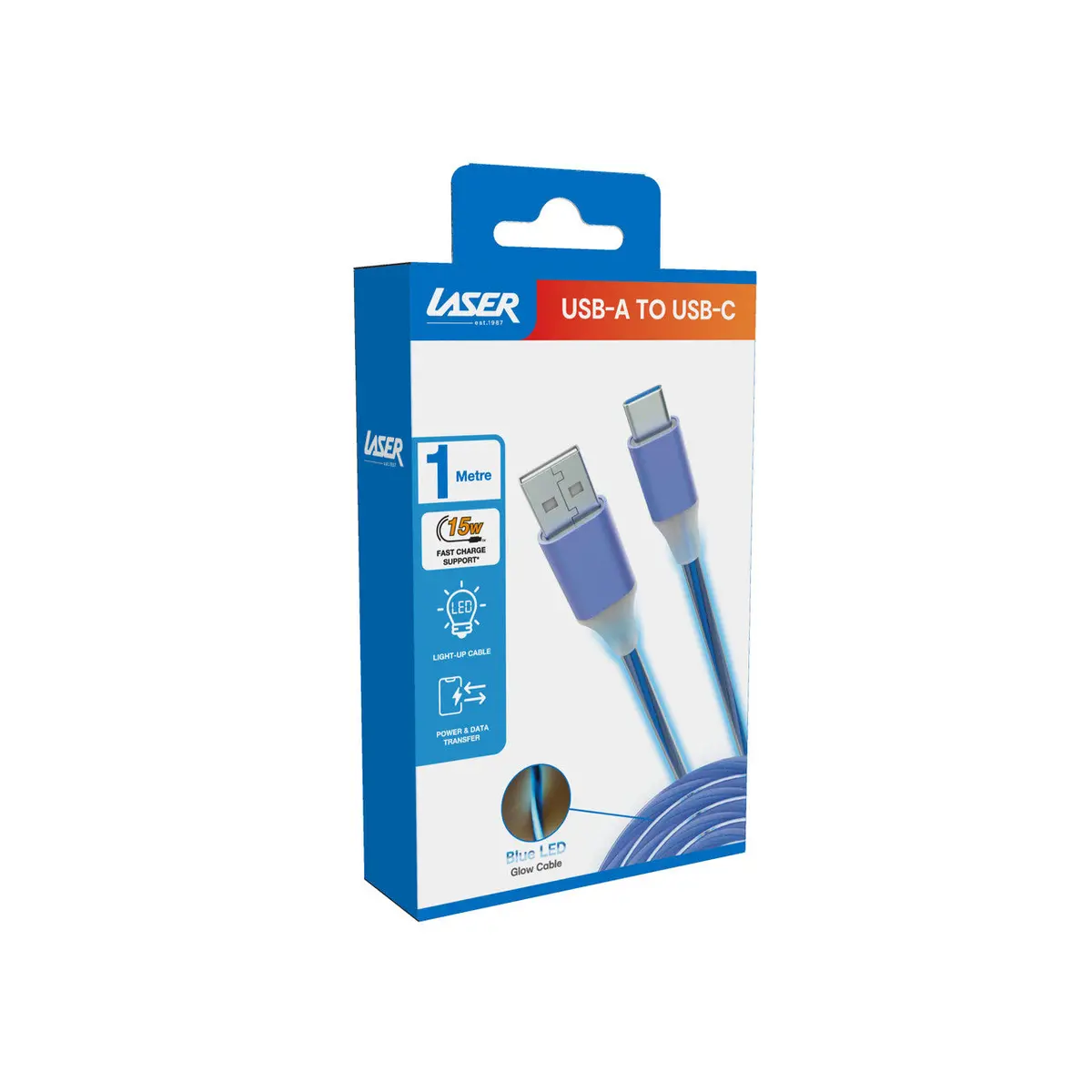 Laser 1M Led Usb To Type-C Charge Cable (Blue) 2
