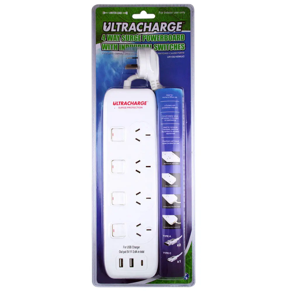 Ultracharge 4-Outlet Surge Strip With Usb-C Ports 1