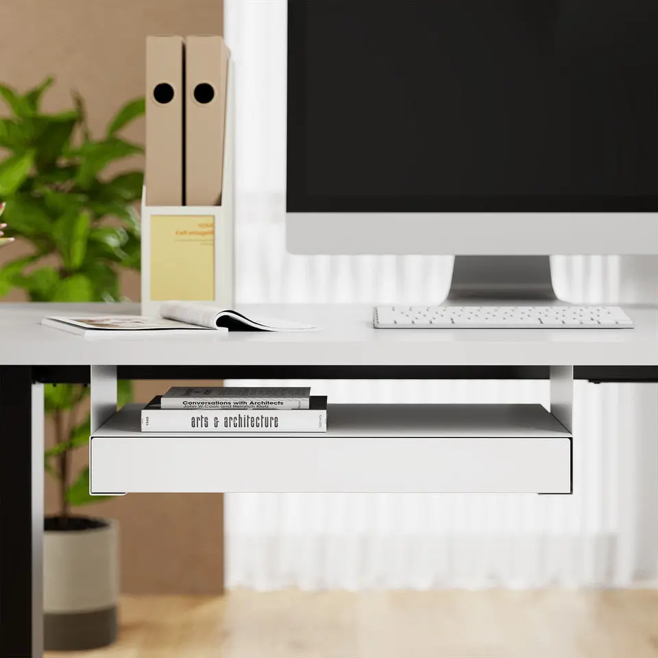 Desky Ultra Slim Under Desk Drawer - No Gap / White 2
