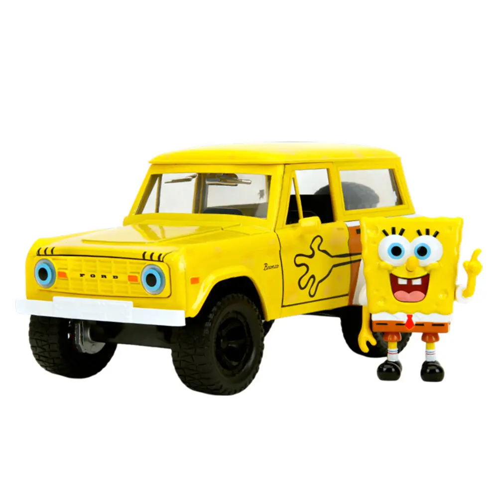 Jada 1:24 Scale 1973 Ford Bronco Diecast Vehicle With Spongebob Figure Model 1